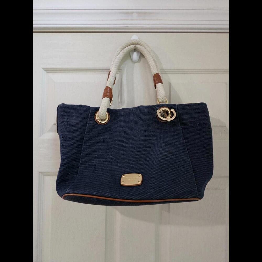 Michael Kors Large Navy Blue Canvas " Marina " Tote/ Shoulder bag